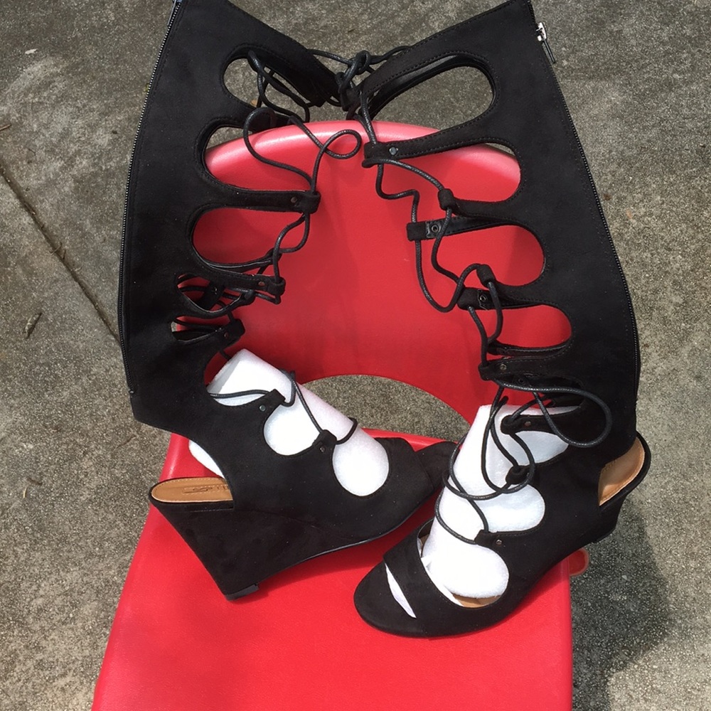 Lace up front Gladiator suede sandal with 4 inch